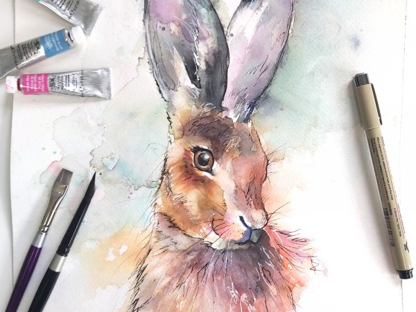 hare watercolour painting