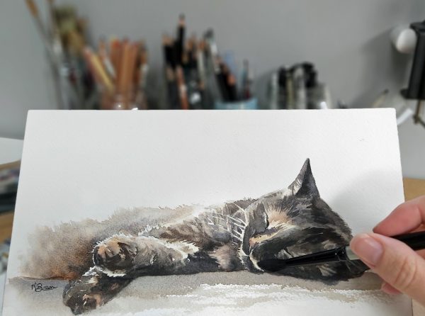 marie brown artist painting a cat