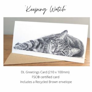 tabby cat sleeping greetings card