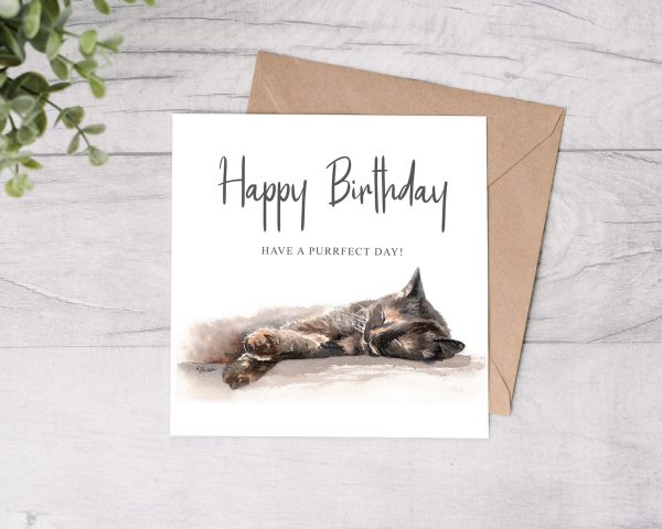 Tortoiseshell cat happy birthday card