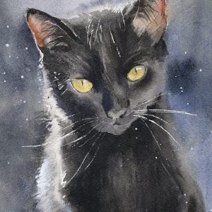 black cat watercolour print