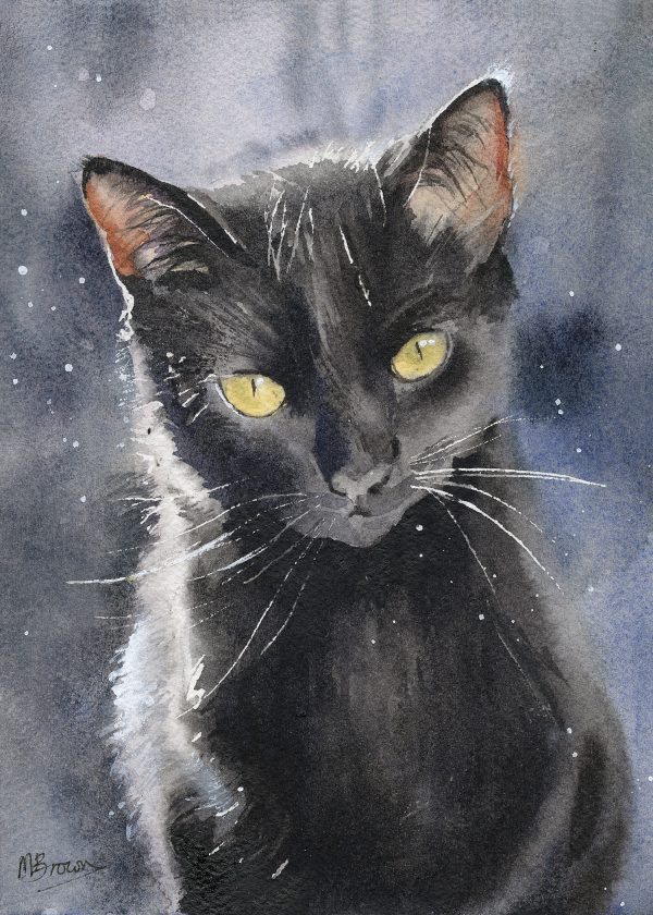 black cat watercolour print