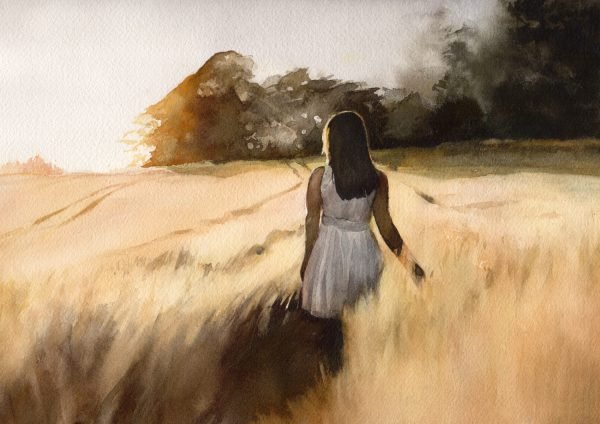 'The Golden Hour' girl walking in nature at sunet