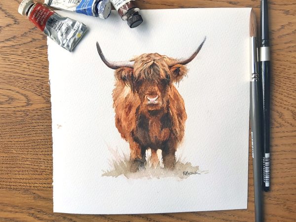 Highland Cow painting in watercolour