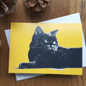 Black Cat on Yellow, Greetings Card