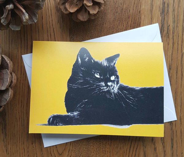 Black Cat on Yellow, Greetings Card