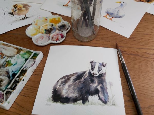 badger painting in watercolour