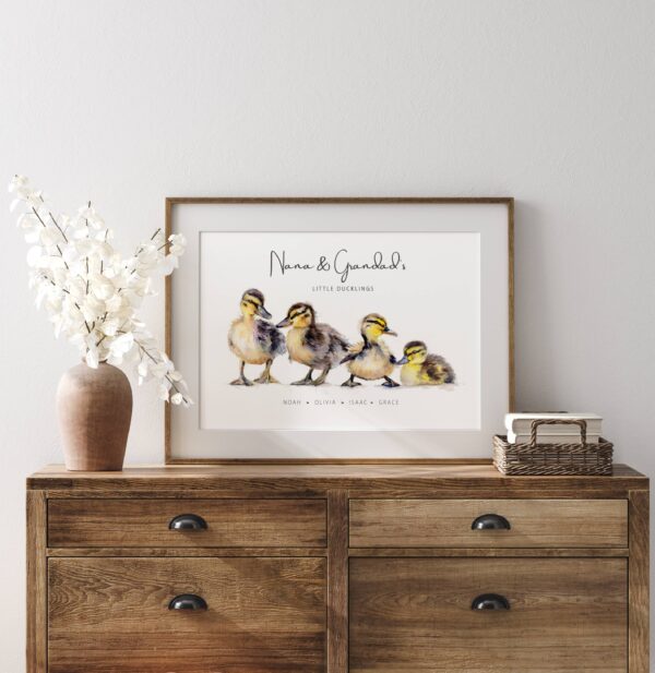 framed duckling print, watercolour duckling painting for grandparents