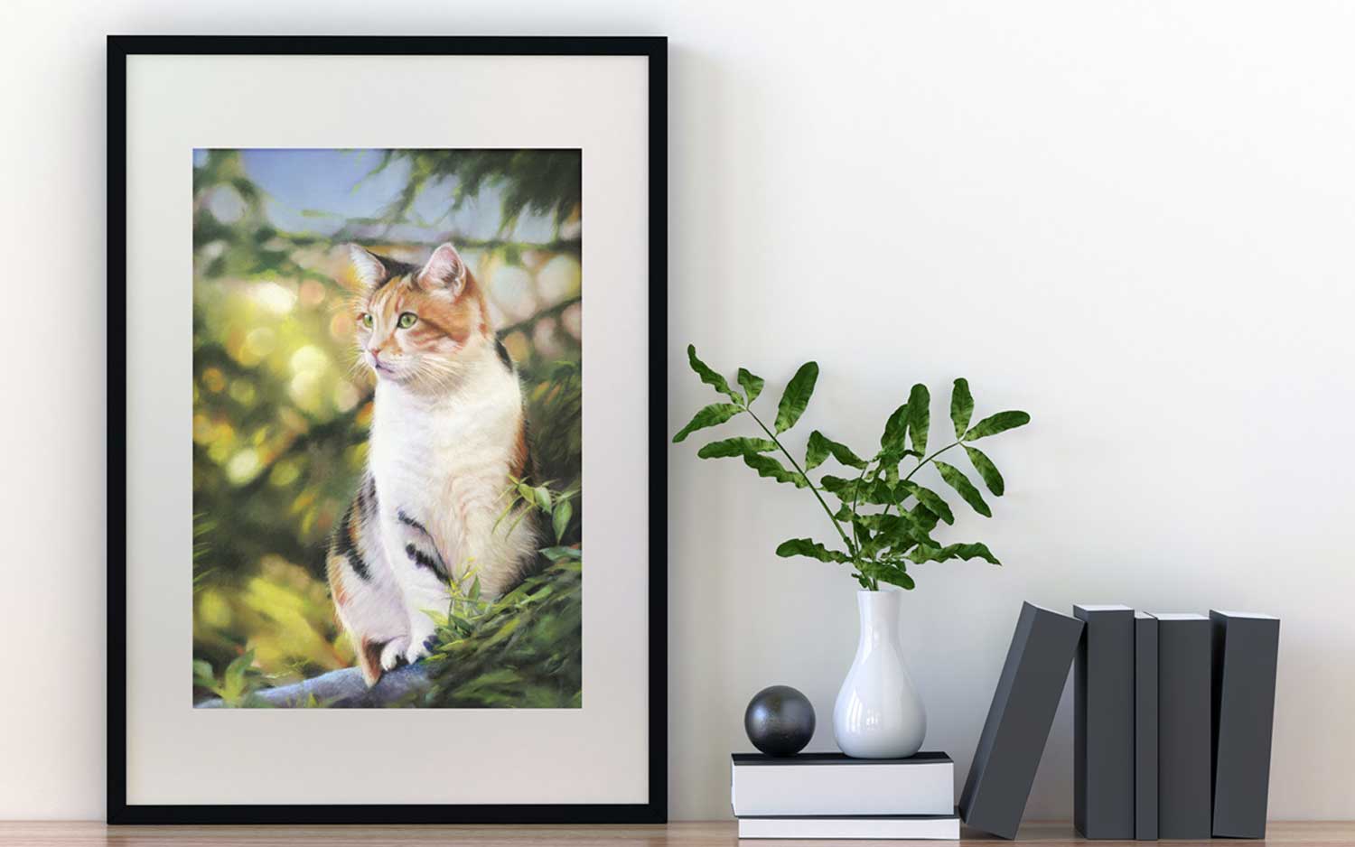 cat on a roof art print framed