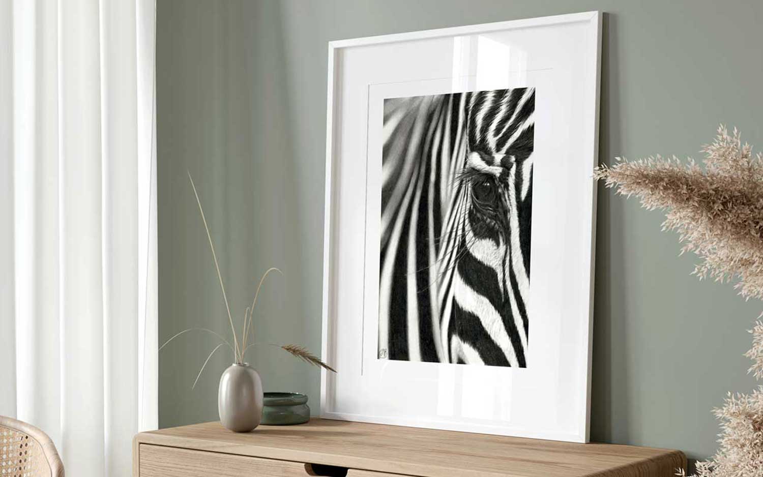 framed zebra drawing art print