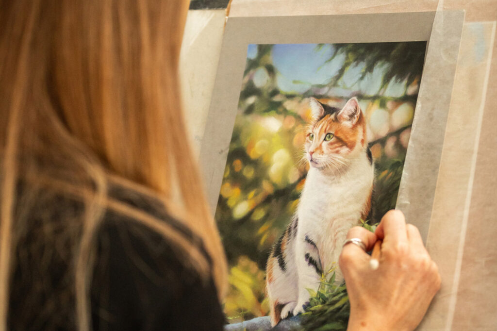 artist marie brown drawing a cat