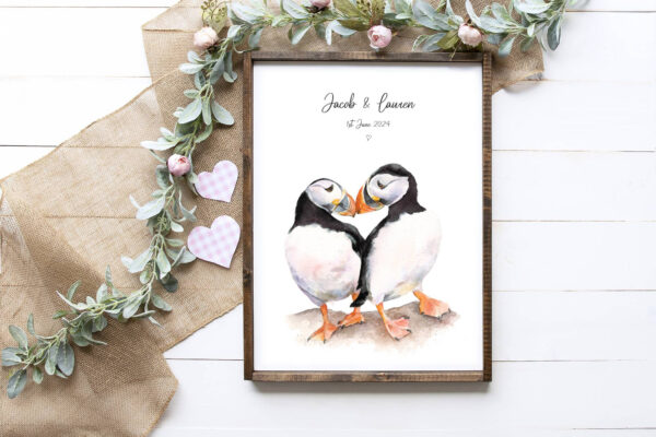 personalised bespoke puffin painting framed art print