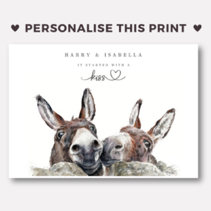 personalised donkey art print for couples