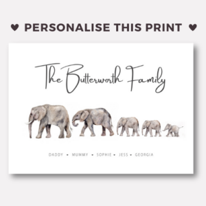 personalised elephant family art print