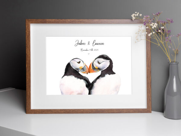 brown framed puffin watercolour art print