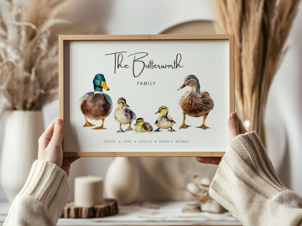 framed bespoke duck family print