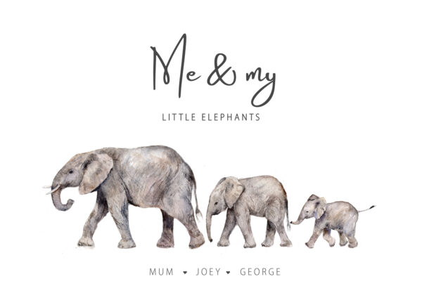 Me & my little elephants personalised art print