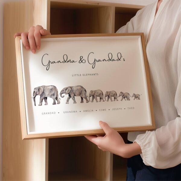 a framed elephant print for grandparents and gradchildren