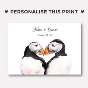 puffin love art print personalised