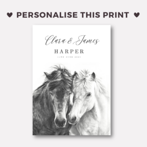 personalised couples print featuring two horses together