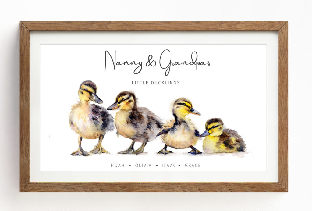bespoke framed duckling print for grandparents