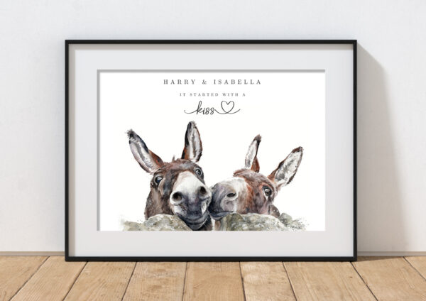 framed donkey art print, personalised art print