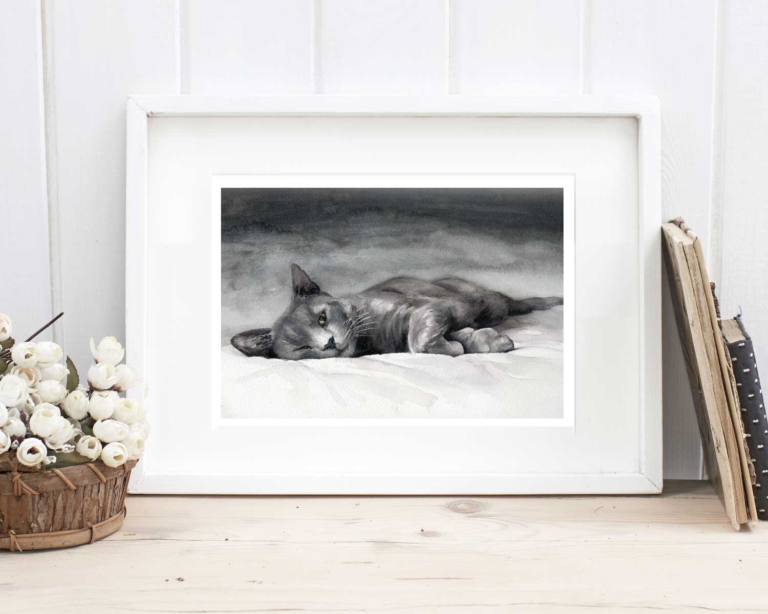grey cat framed painting