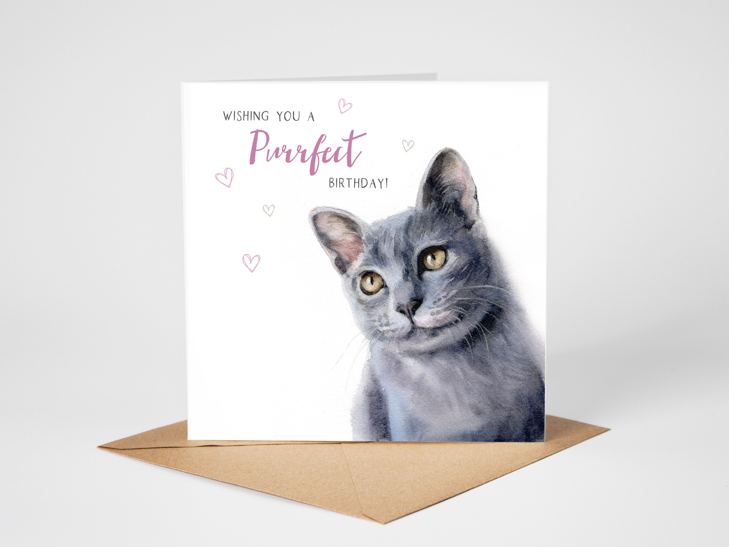russian blue cat birthday card