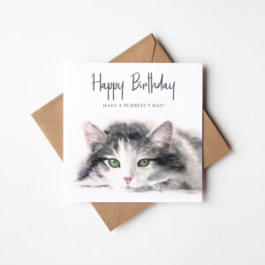 green eyed cat birthday card