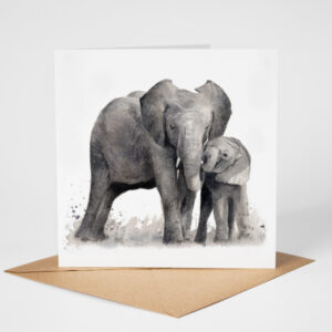 elephant mother and baby greetings card