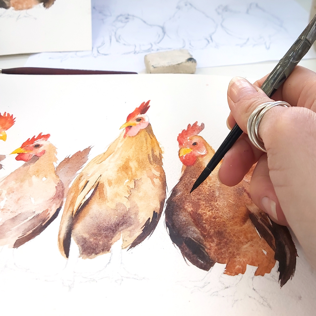 hen watercolour painting