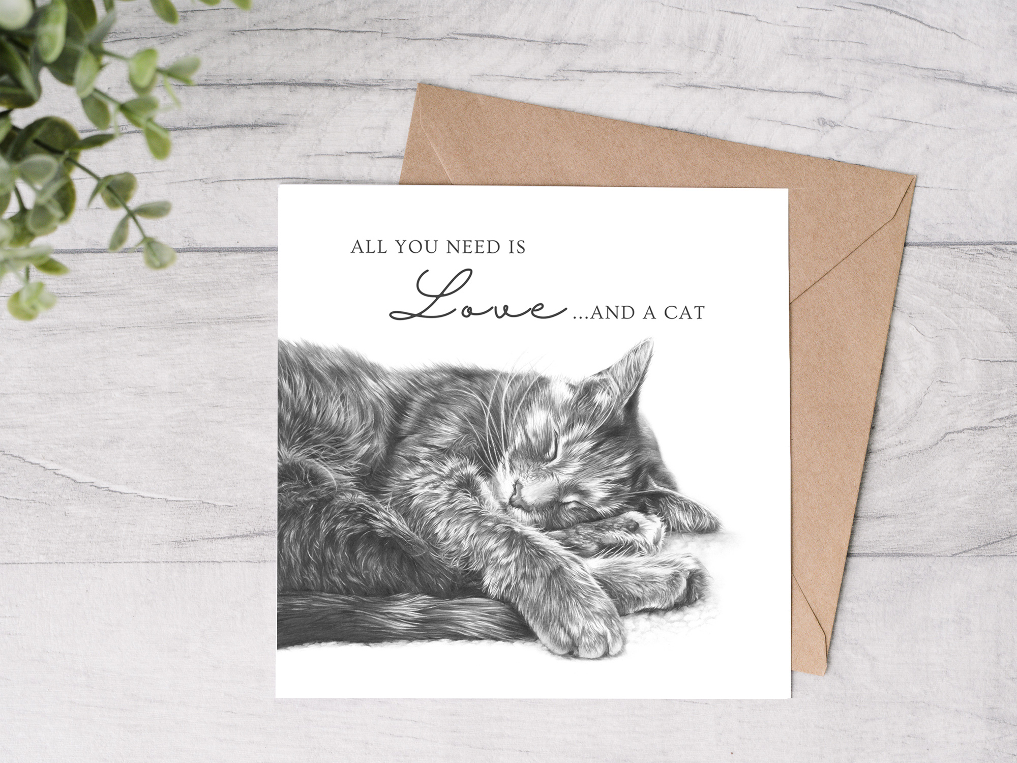 'All you need is Love & a Cat!' greetings card