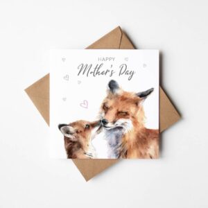 fox kiss watercolour art mothers day card