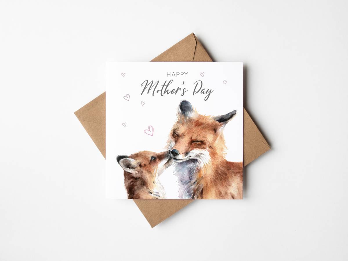fox kiss watercolour art mothers day card