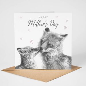 fox mother and cub sharing a kiss, mothers day card