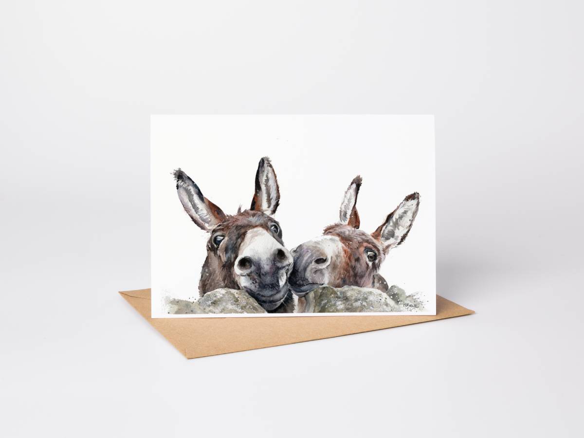 donkey pair fine art greetings card