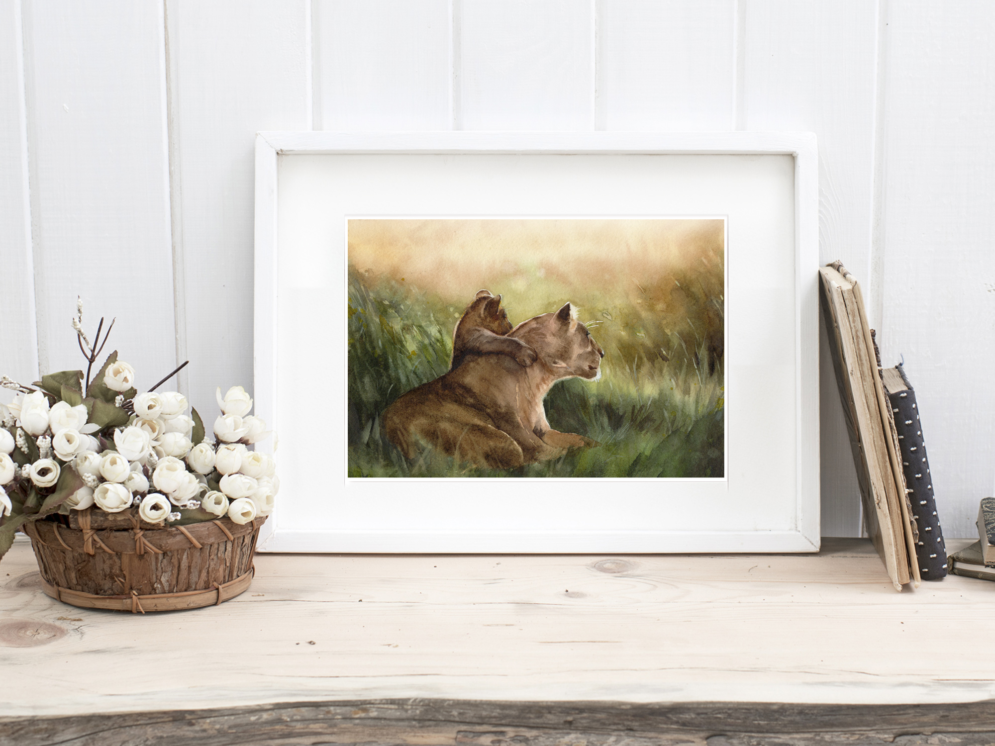 lioness and cub framed print