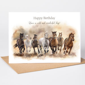horse herd watercolour birthday card