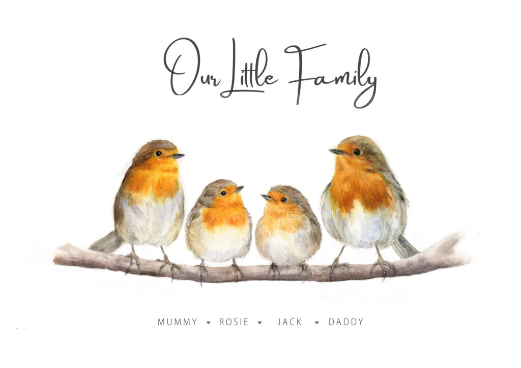 robin watercolour family print