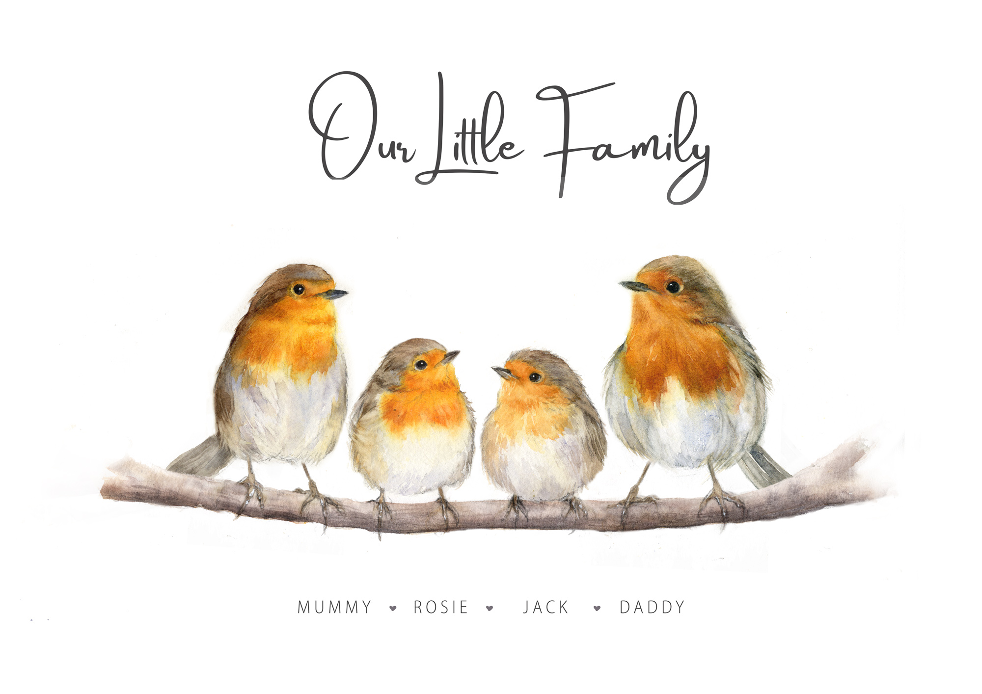 robin watercolour family print