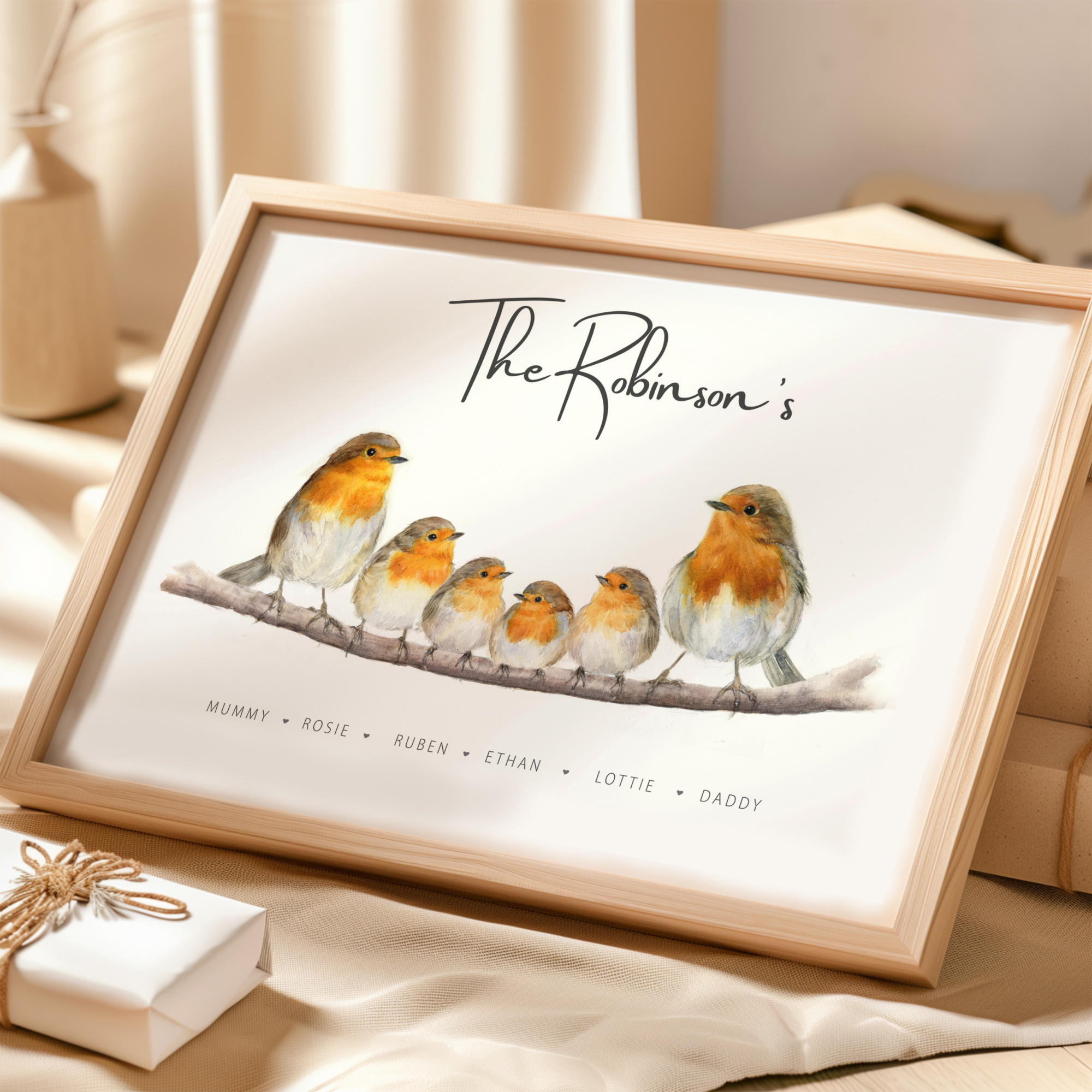 robin family watercolour print