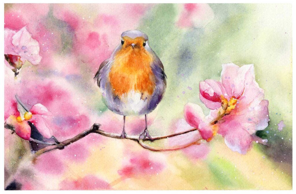 spring robin watercolour painting