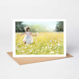 daisy girl watercolour painting greetings card