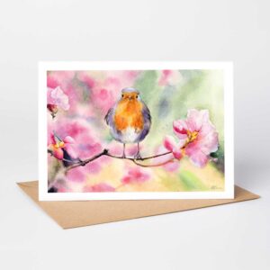spring robin watercolour Greetings Card