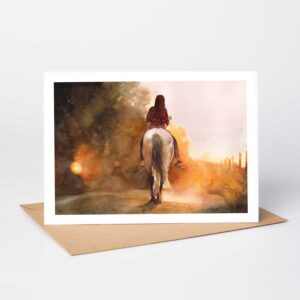 horse ride into the sunset watercolour greetings car