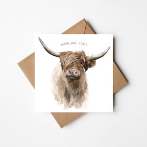 Highland Hugs Highland Cow Card, Watercolour Thinking of You Greetings Card