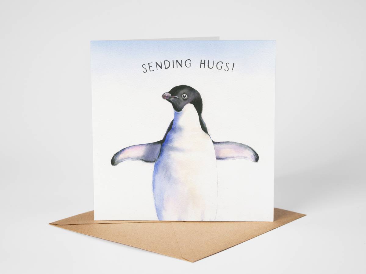 penguin watercolour synpathy / get well card