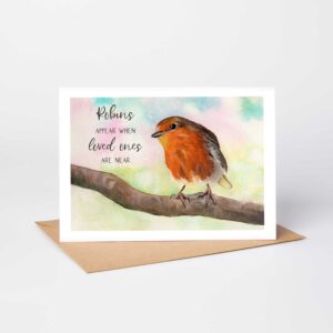 robin synpathy card, 'Robins Appear When Loved Ones Are Near' Watercolour robin