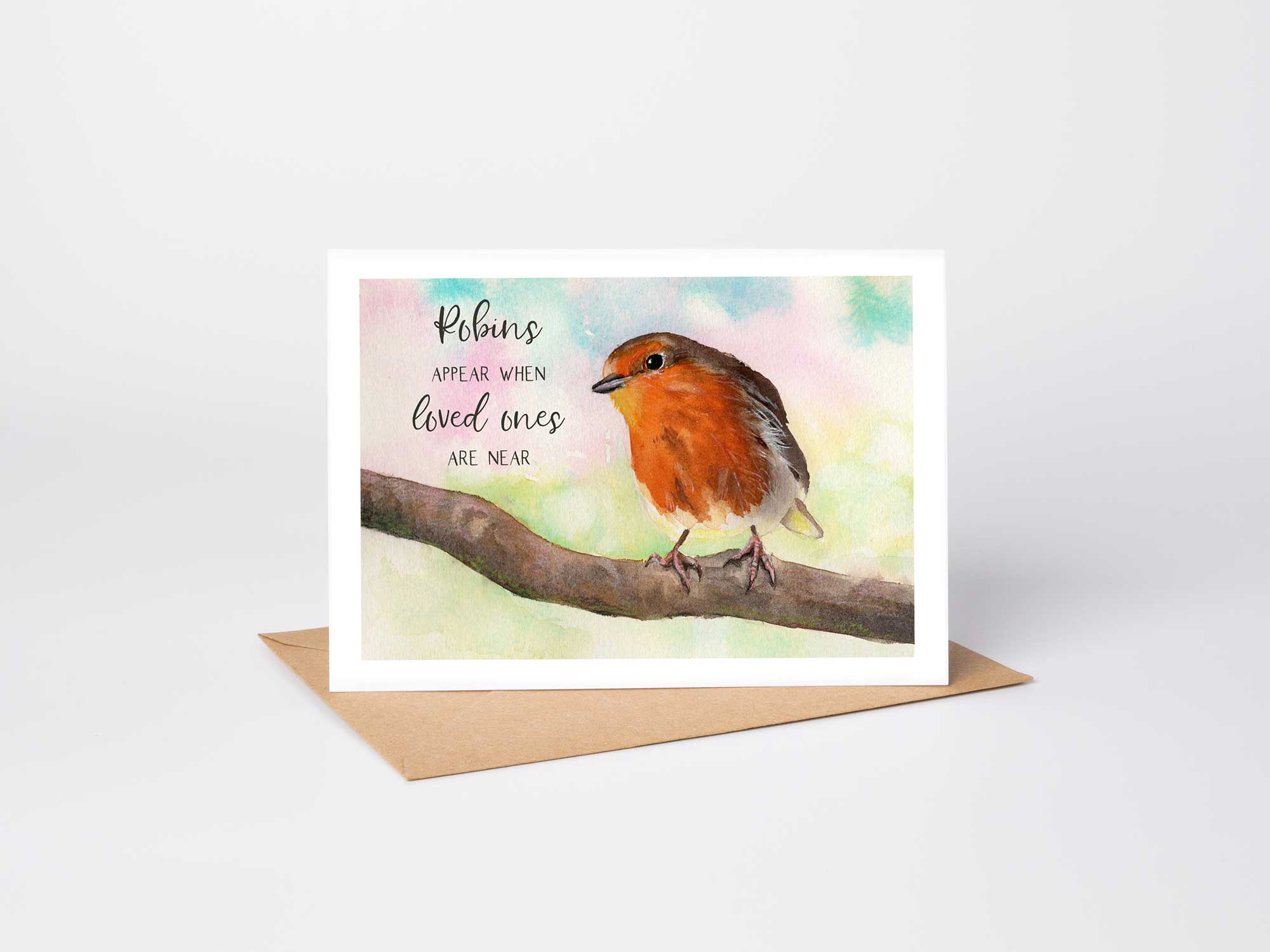 robin synpathy card, 'Robins Appear When Loved Ones Are Near' Watercolour robin